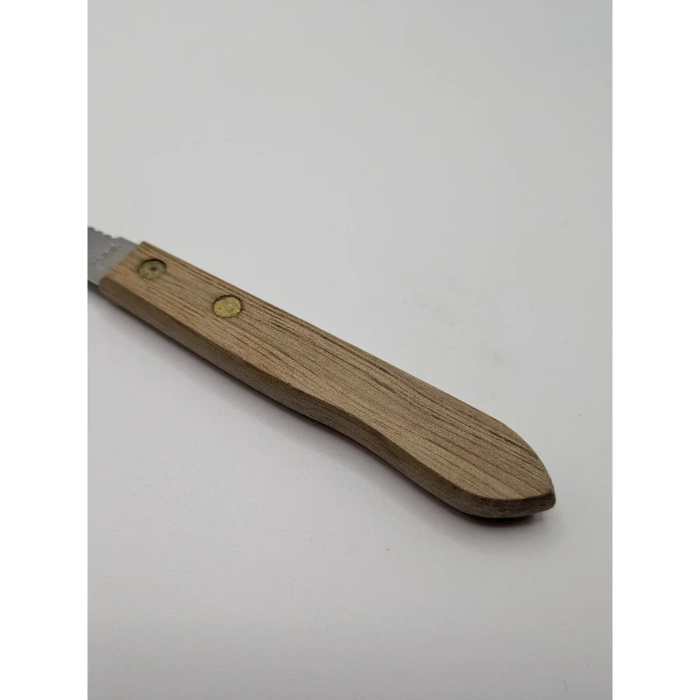 Vintage Ekco Stainless Grapefruit Knife Wood Handle USA Curved Serrated - 7 1/4
